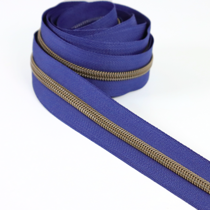 Future Dusk Blue | #5 Antique Gold Zipper by the Yard - 3 Yard Singles