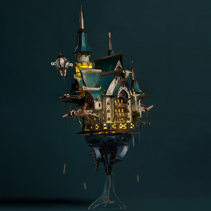 Futuristic Fantasy Steampunk Castle 3D Wooden Model Kit 699PCS with Led Light 40+cm Height