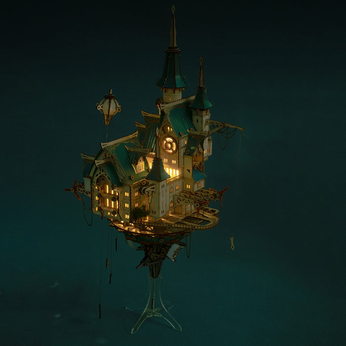 Futuristic Fantasy Steampunk Castle 3D Wooden Model Kit 699PCS with Led Light 40+cm Height