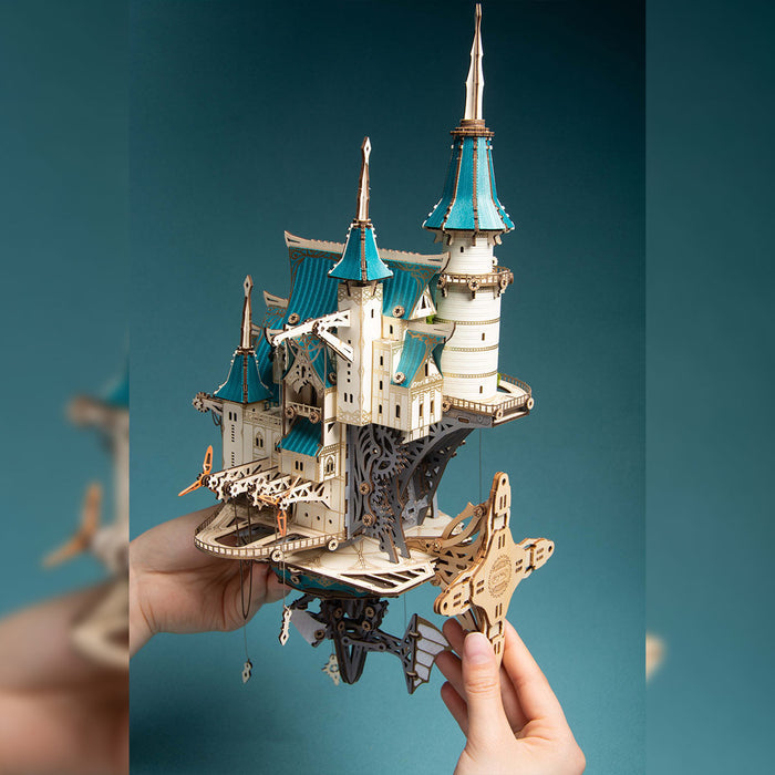 Futuristic Fantasy Steampunk Castle 3D Wooden Model Kit 699PCS with Led Light 40+cm Height