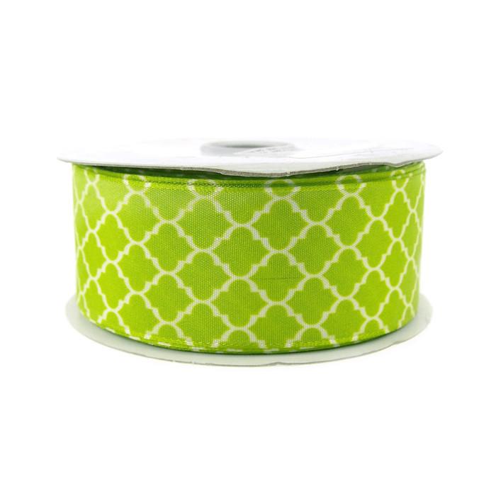 Geometric Print Satin Ribbon, 1-1/2-inch, 10-yard, Apple Green