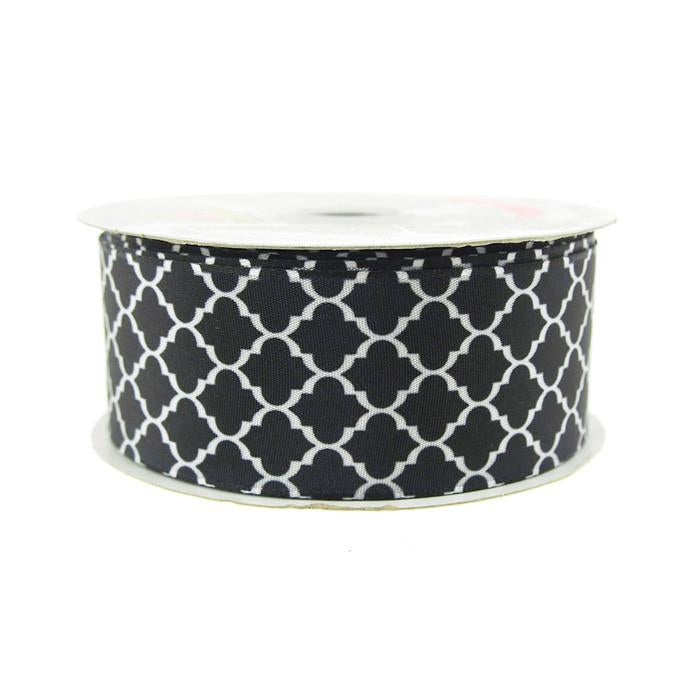 Geometric Print Satin Ribbon, 1-1/2-inch, 10-yard, Black