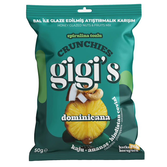 Enjoy a naturally flavorful blend of premium ingredients with Gigi's Cashew Pineapple Coconut Snack.
