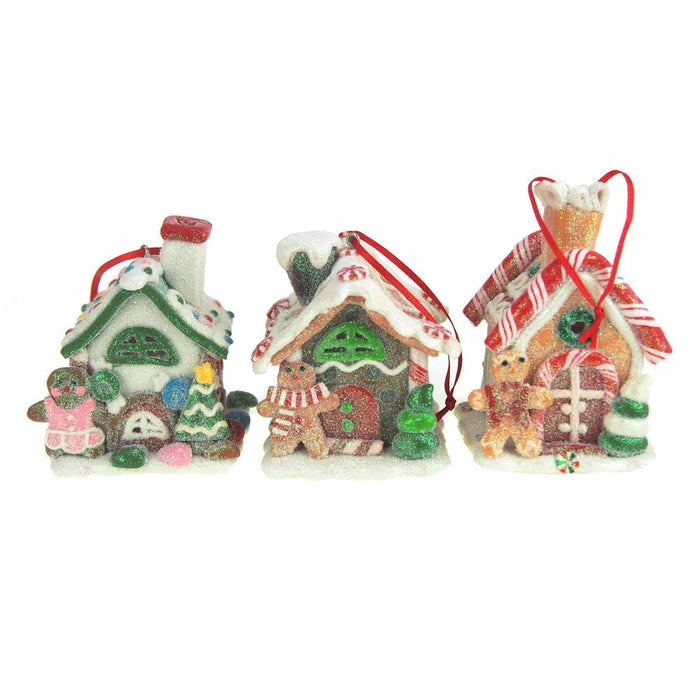 Gingerbread LED House Ornaments, Brown, 3-1/2-Inch, 3-Piece