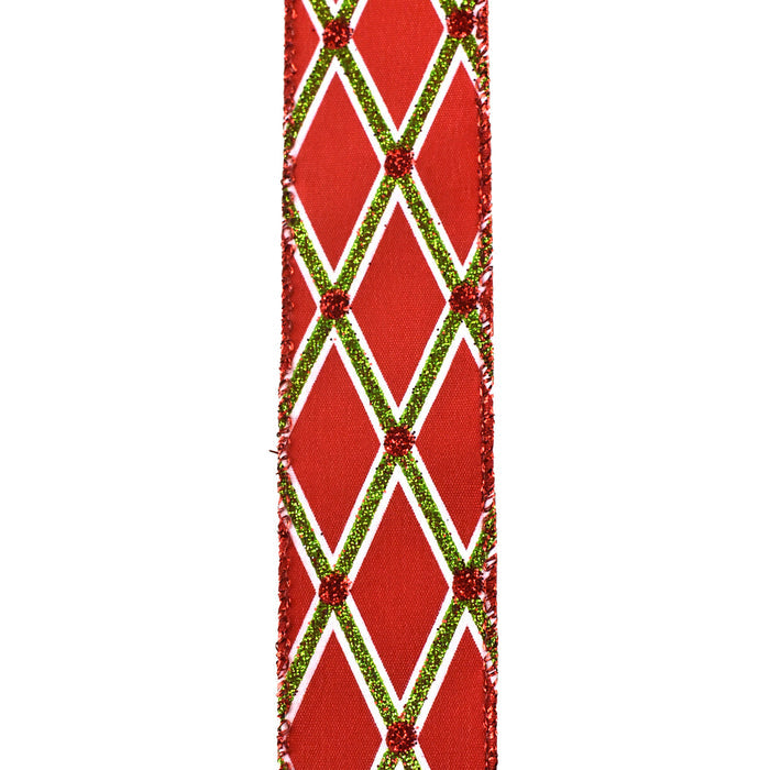 Glitter Diamond Satin Wired Ribbon, 1-1/2-Inch, 10-Yard - Red