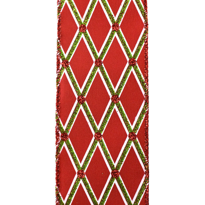 Glitter Diamond Satin Wired Ribbon, 2-1/2-Inch, 10-Yard - Red