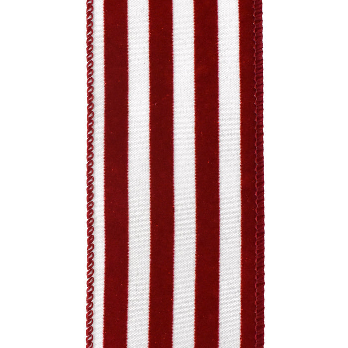 Glitter Flocked Cabana Stripes Wired Ribbon, 2-1/2-Inch, 10-Yard - Red/White