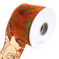 Glitter Leaves Sheer Organza Wired Ribbon, Orange, 2-1/2-Inch, 10 Yards