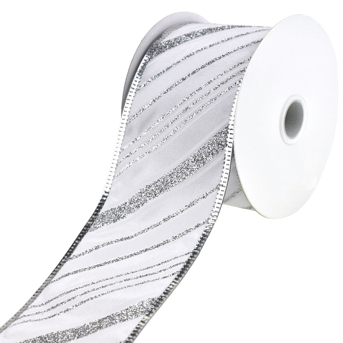 Glittered Christmas Diagonal Stripes Wired Ribbon, 2-1/2-Inch, 10-Yard
