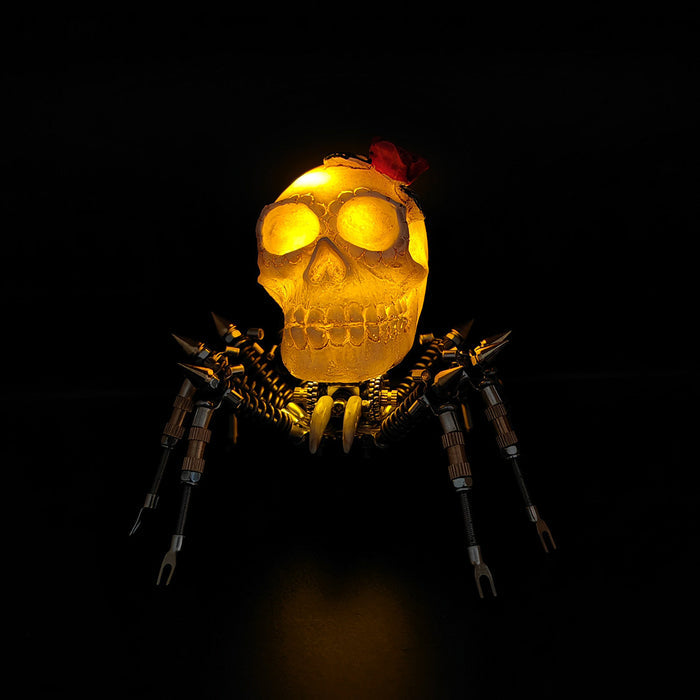 Gothic Spider Skull Lights with Red Rose 3D Metal Puzzle Kits Spooky Halloween Gift
