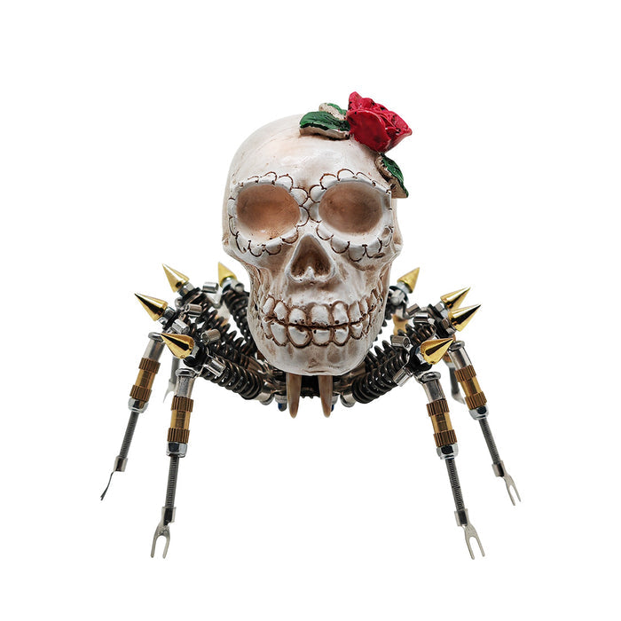 Gothic Spider Skull Lights with Red Rose 3D Metal Puzzle Kits Spooky Halloween Gift