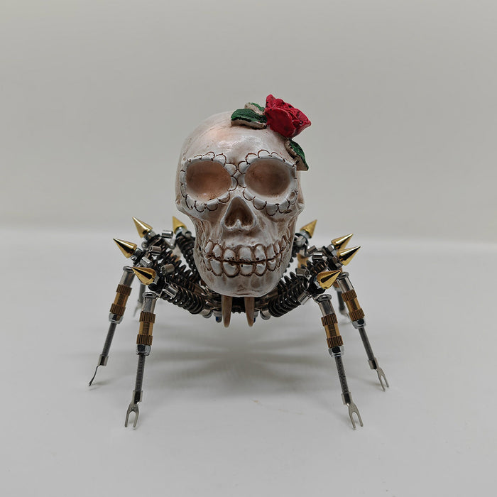 Gothic Spider Skull Lights with Red Rose 3D Metal Puzzle Kits Spooky Halloween Gift