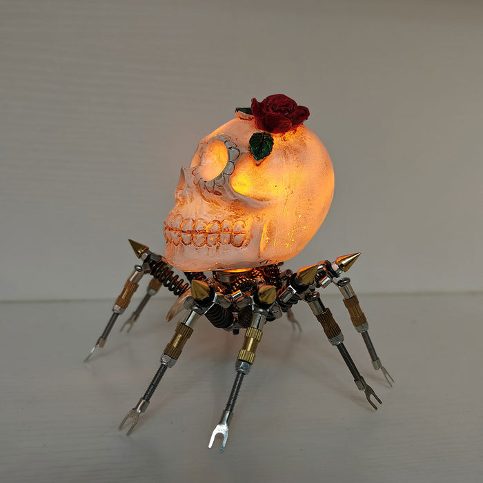 Gothic Spider Skull Lights with Red Rose 3D Metal Puzzle Kits Spooky Halloween Gift