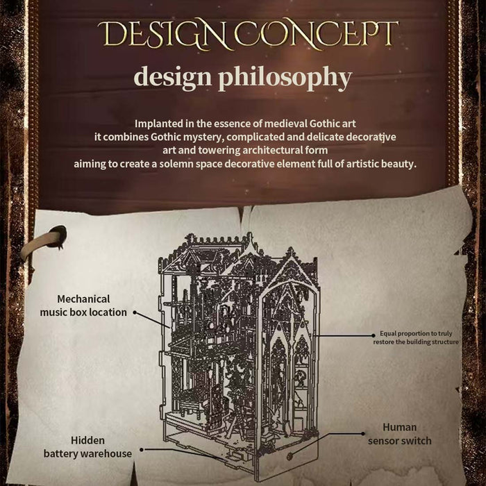 Gothic William Castle DIY Book Nook with LED Light Music Box Kits