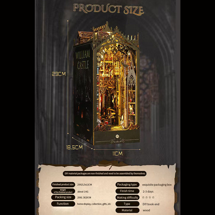 Gothic William Castle DIY Book Nook with LED Light Music Box Kits