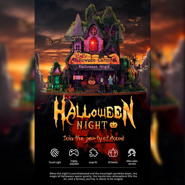 Halloween Carnival Night DIY 3D Wooden Miniature Horror Witch House Kit Spooky Gift