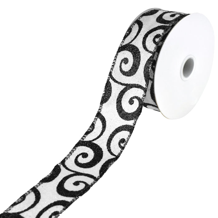 Halloween Glitter Swirls Wired Ribbon, 1-1/2-Inch, 10-Yard