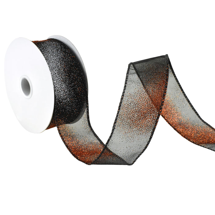 Halloween Glittered Ombre Sheer Wired Ribbon, 1-1/2-Inch, 10-Yard