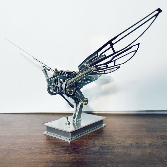 Handcrafted Metal Kinetic Mechanical Ornithopter Model with Transmission