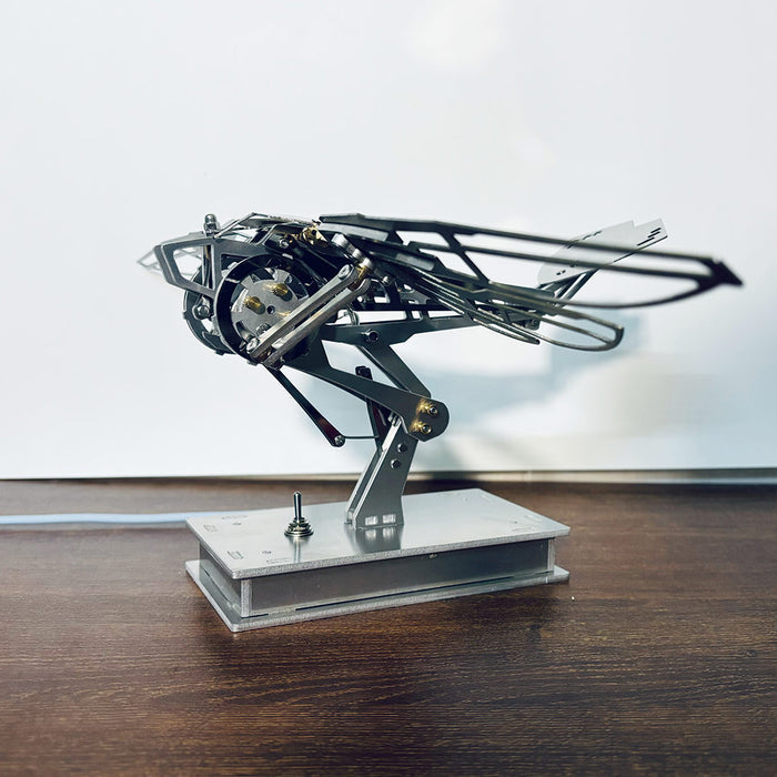 Handcrafted Metal Kinetic Mechanical Ornithopter Model with Transmission