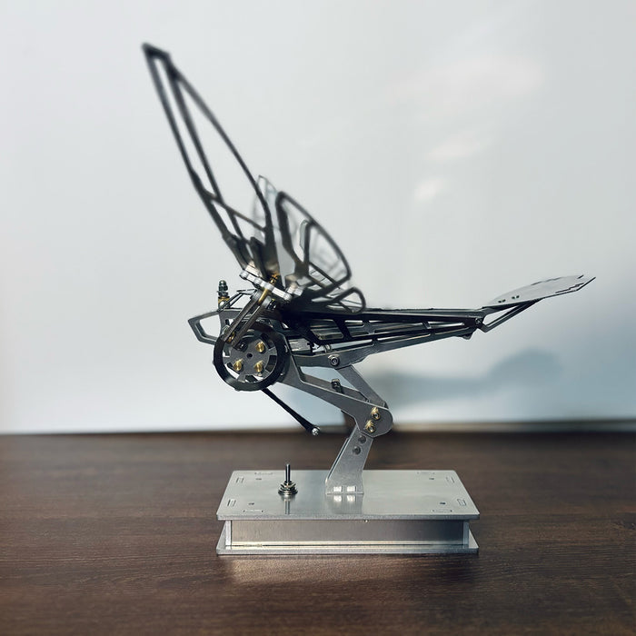 Handcrafted Metal Kinetic Mechanical Ornithopter Model with Transmission