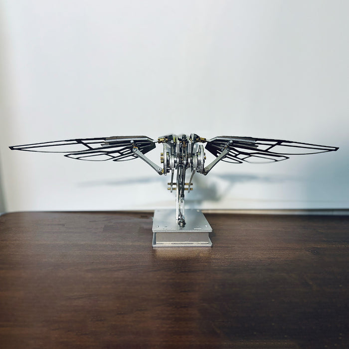Handcrafted Metal Kinetic Mechanical Ornithopter Model with Transmission