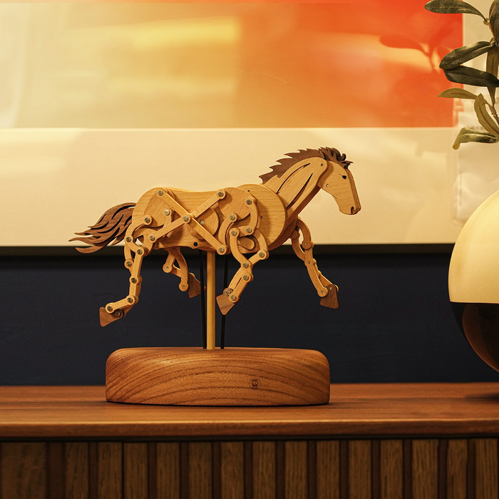 Handcrafted Wooden Horse Kinetic Automata Mechanical Sculpture