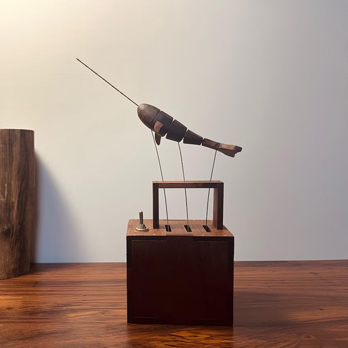 Handcrafted Wooden Whale with Music Box Mechanical Automaton Sculpture