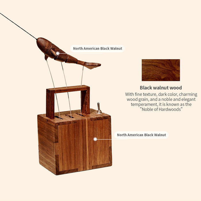 Handcrafted Wooden Whale with Music Box Mechanical Automaton Sculpture