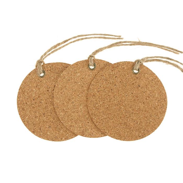 Hanging Cork Tags, Circle, 3-inch, 3-Piece