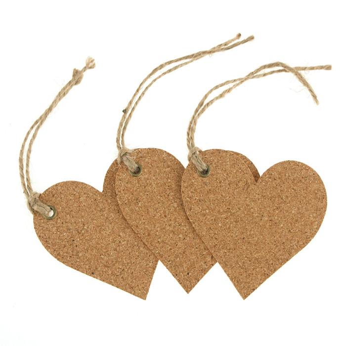 Hanging Cork Tags, Heart, 3-inch, 3-Piece