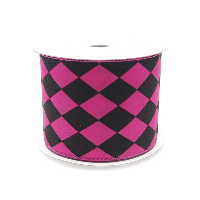 Harlequin Diamond Poly Ribbon, 2-1/2-inch, 10-yard, Hot Pink/Black