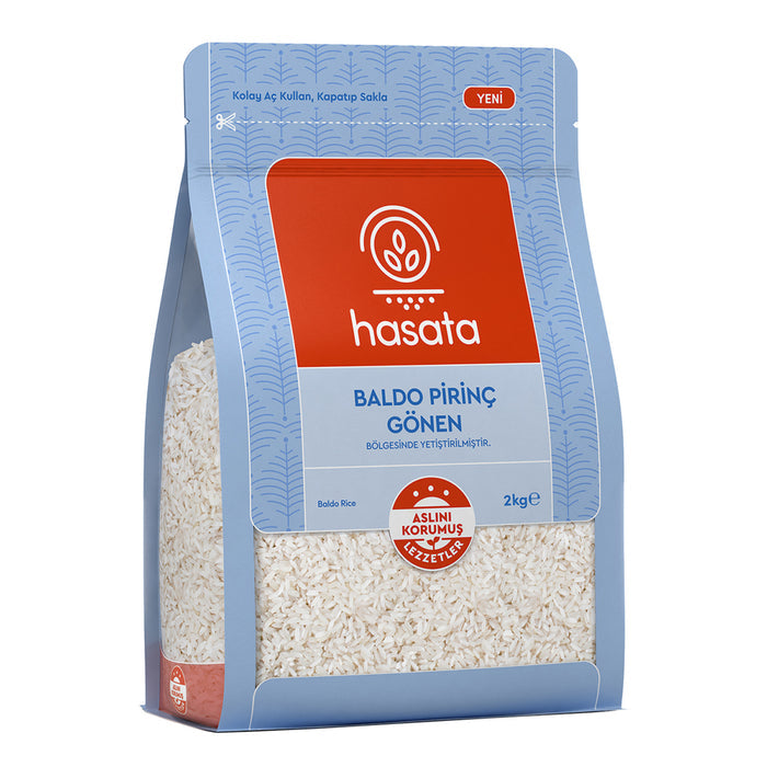 Hasata Baldo Rice 70.5 oz (2 kg) is a premium-quality rice grown in the fertile lands of Gönen, Türkiye.