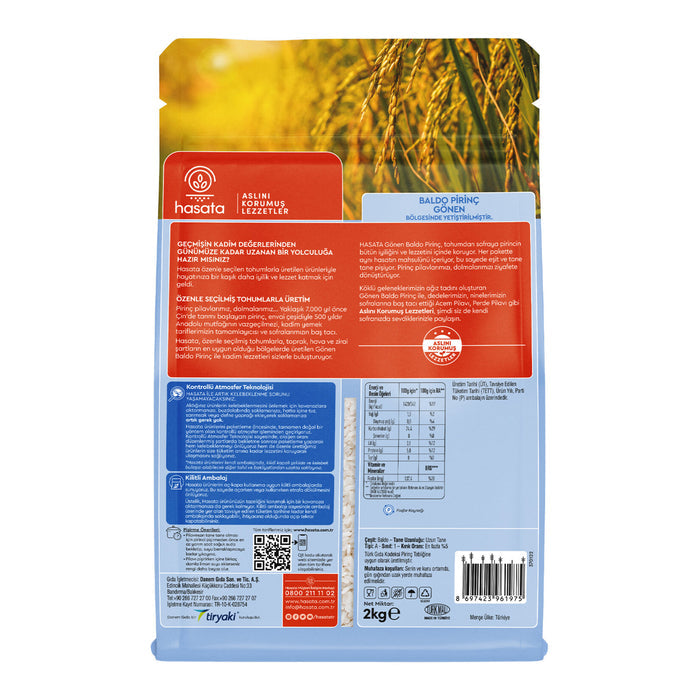 Hasata Baldo Rice 70.5 oz (2 kg) is a premium-quality rice grown in the fertile lands of Gönen, Türkiye.