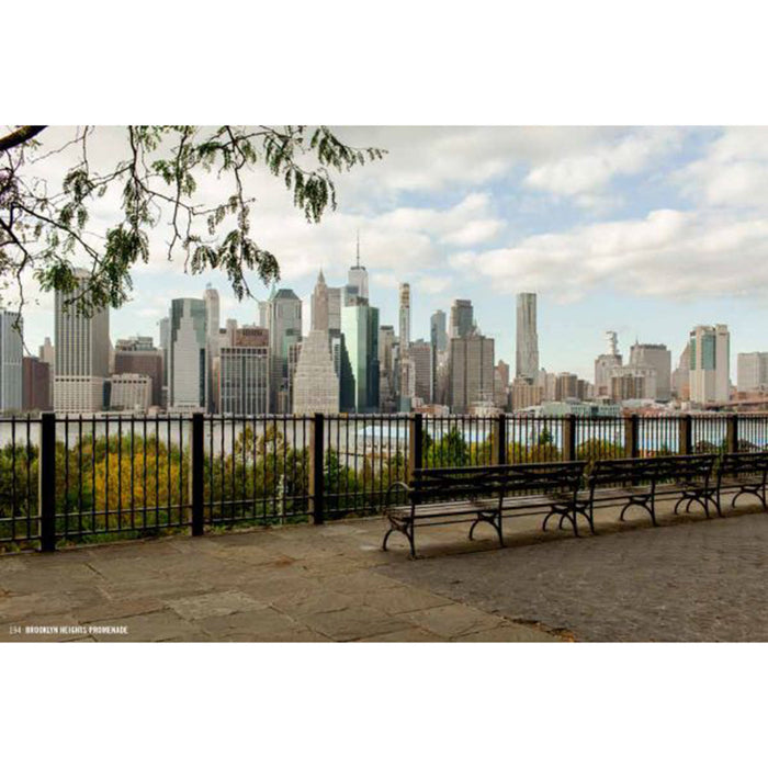 acc art books hidden brooklyn book sample page with photos of the Manhattan skyline from Brooklyn Heights Promenade