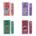 Four boxed sets of novelty emery boards arranged in a 2x2 grid on a white background. Each box and emery board features a funny animal illustration and phrase.