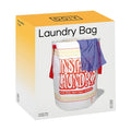 Box of a laundry bag that looks like a cup of instant ramen, with 'Instant Laundry' text, on a white background.