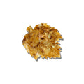 A Japanese maple leaf shaped hair claw clip with an iridescent amber finish and gold vein-like lines, side view with a soft gray shadow, centered on a plain white background.