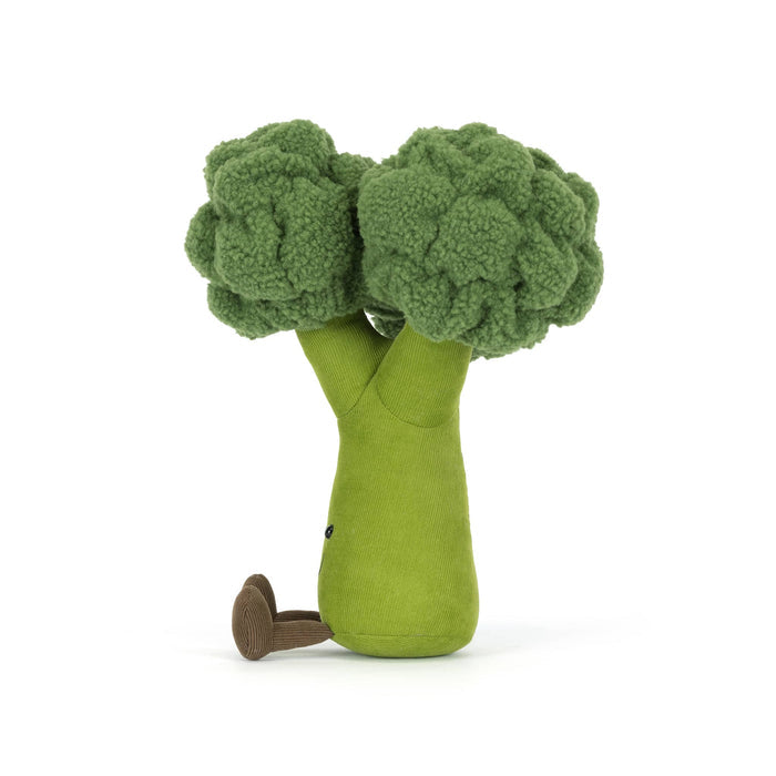 Jellycat Amuseables Broccoli plush toy, side view on a white background.