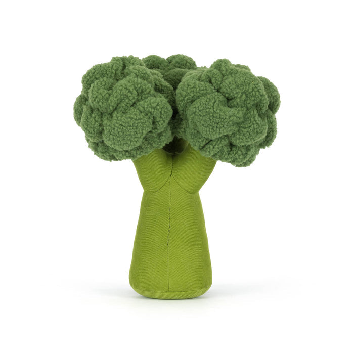Jellycat Amuseables Broccoli plush toy, back view on a white background.