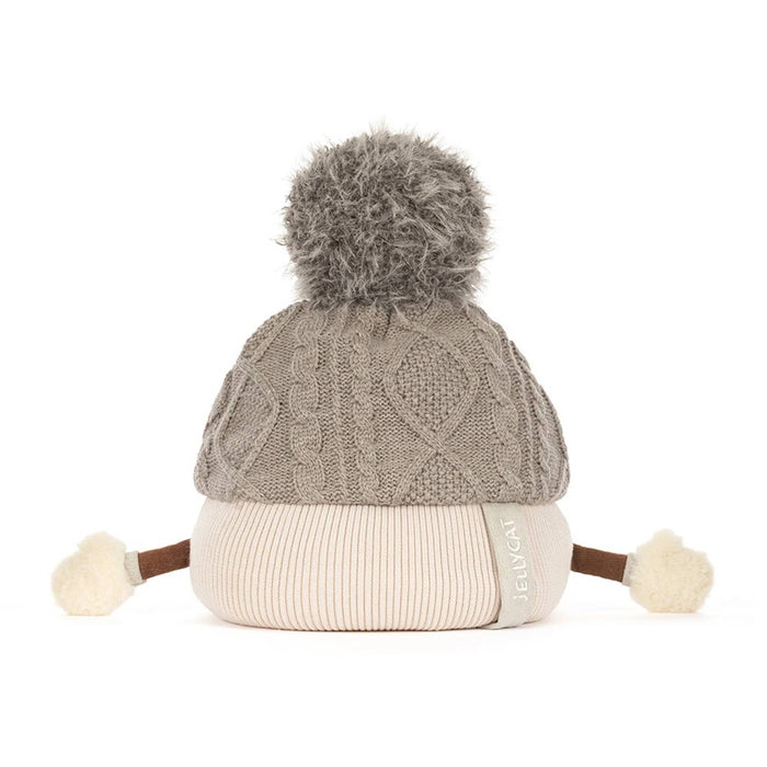Jellycat Amuseables Pomilly gray knit hat with pompom, back view on a plain white background.