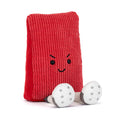 Soccer red card plush toy with a mischievous face, front angle view, on a white background.