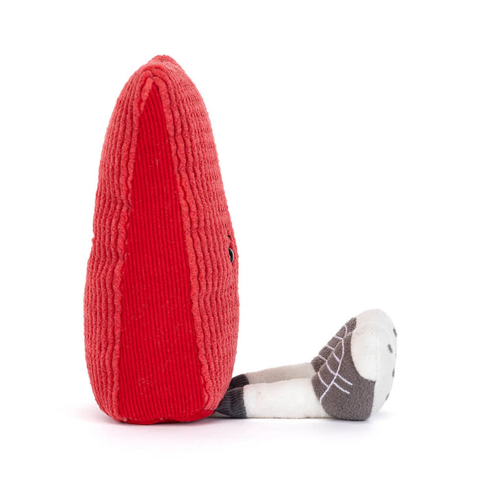 Soccer red card plush toy side view, on a white background.