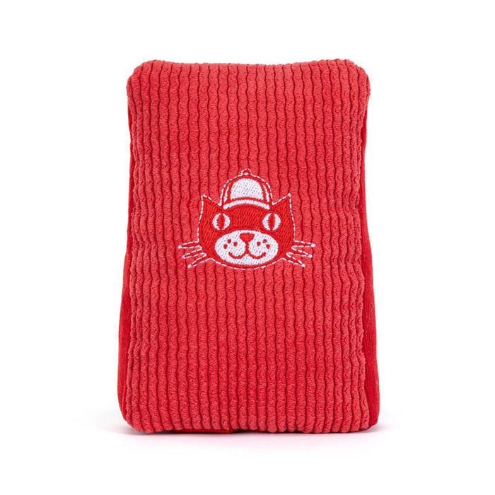 Soccer red card plush toy with jellycat logo, back view, on a white background.