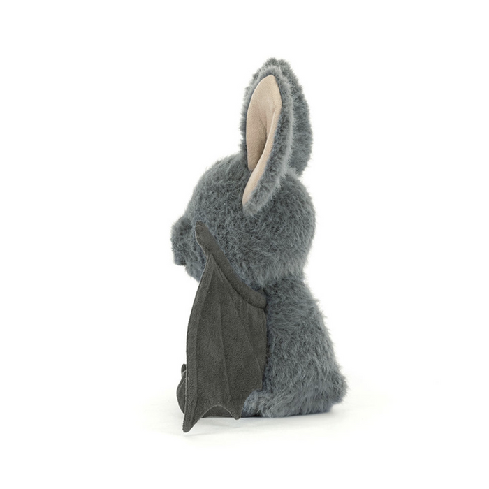 Jellycat Broox Bat plush toy side view, on a white background.