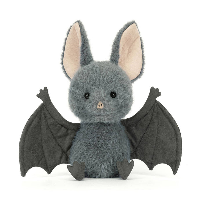 Jellycat Broox Bat plush toy front view, on a white background.
