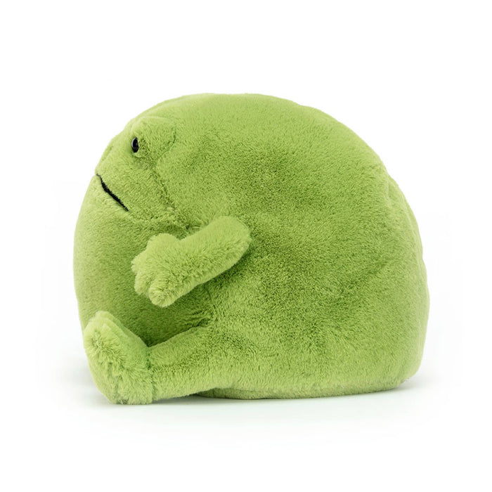 Jellycat Ricky Rain Frog plush toy side view, on a white background.