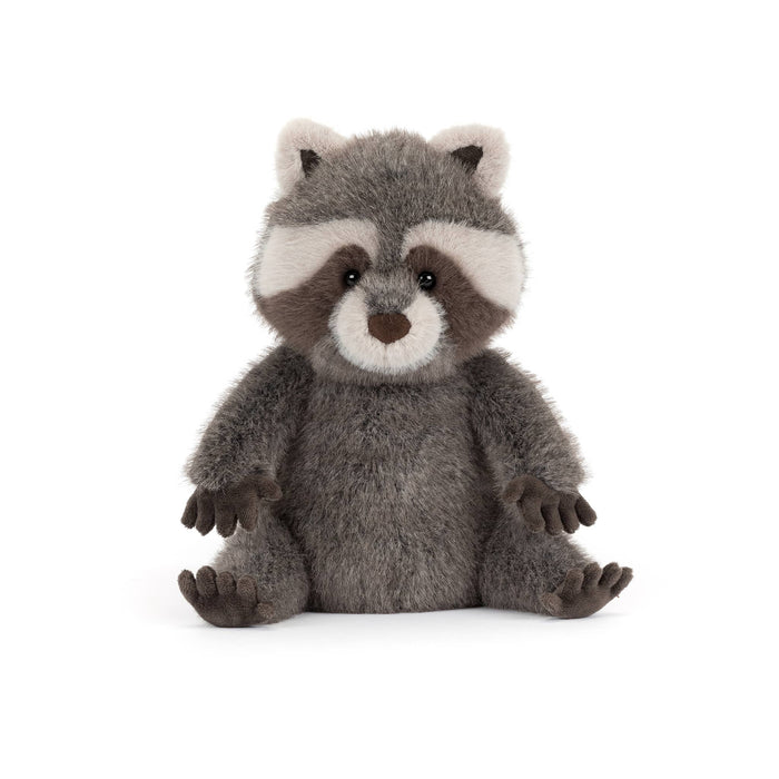 Jellycat Trixiwoo Raccoon plush toy, front view on a white background.