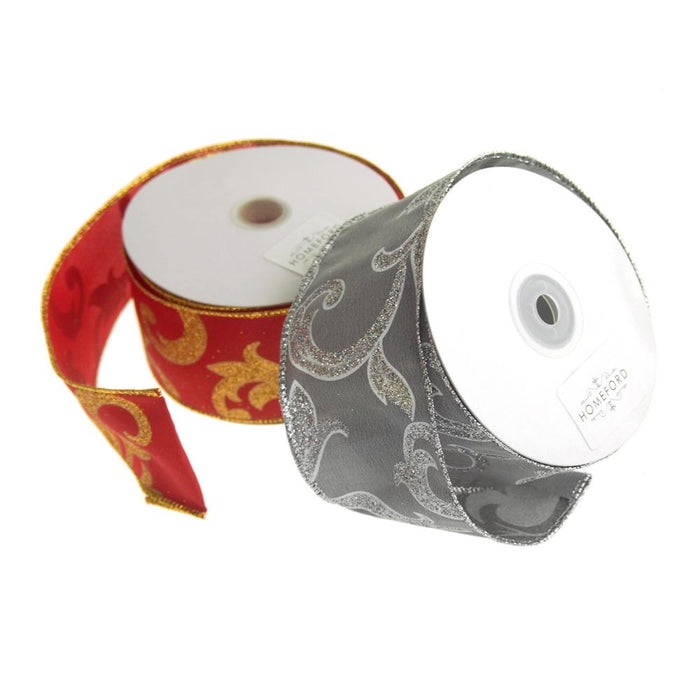 Joanne Glitter Scroll Wired Christmas Holiday Ribbon, 2-1/2-Inch, 20 Yards