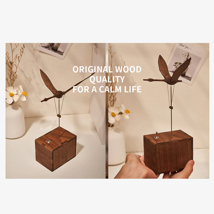 Kinetic Flying Swan Wooden Music Box Automata Sculpture